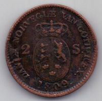 2 скиллинга 1809 г. Дания