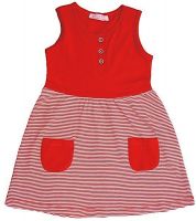 Платье-сарафан для девочки красное с юбкой в полоску
