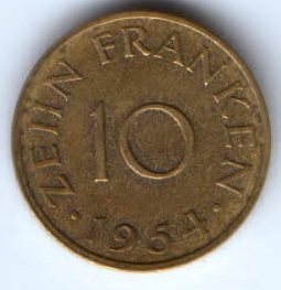 10 франков 1954 г. Саар