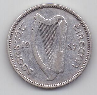 1 шиллинг 1937 г. редкий год. Ирландия. Великобритания