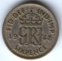 6 пенсов 1948 г. Великобритания