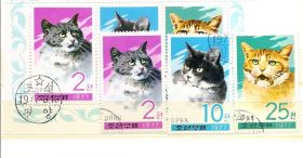 Кошки КНДР 3 марки + малый лист  (Гашеные)