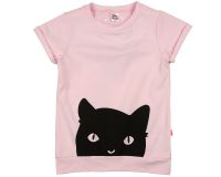 Футболка для девочки розовая черная кошка от Мини Макси
