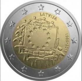 30 лет флагу Евросоюза 2 евро Латвия 2015