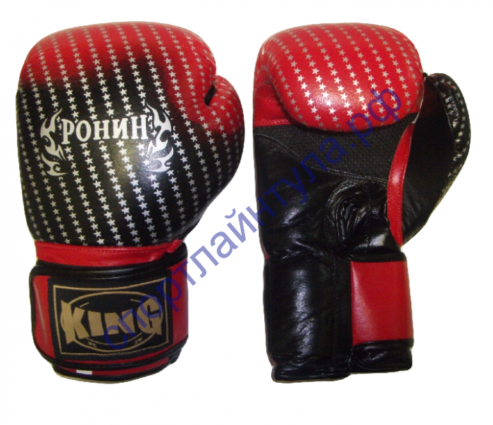 Боксерские перчатки Y-713A RONIN KING натуральная кожа, черно-красные