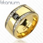 Позолоченное титановое кольцо Titanium Spikes с искусственными бриллиантами (арт. 280115)