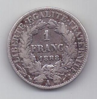 1 франк 1888 г. Франция