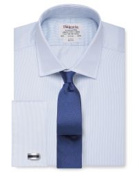 Мужская рубашка под запонки светло-синяя в мелкую полоску T.M.Lewin приталенная Slim Fit (54436)