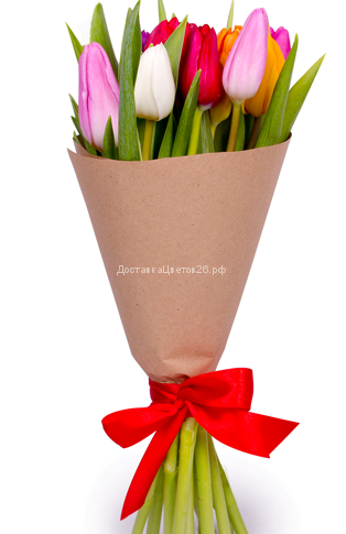 Букет из свежих тюльпанов разных цветов