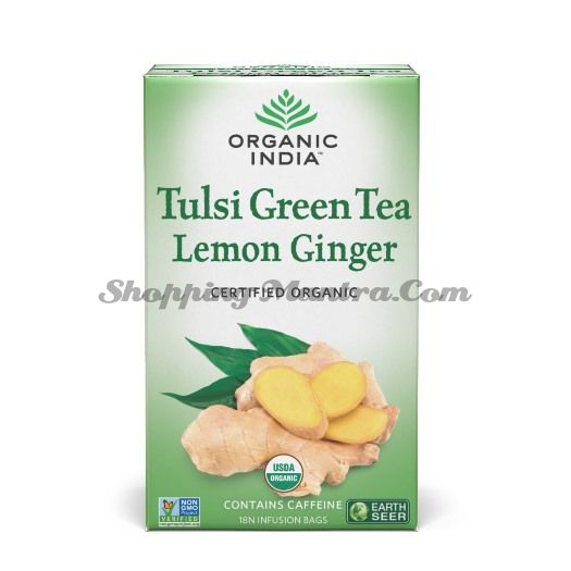 Зеленый чай Тулси, Лимон, Имбирь Органик Индия / Organic India Tulsi Green Tea Lemon Ginger