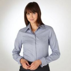 Женская рубашка под запонки в мелкую серую клетку T.M.Lewin приталенная Fitted (44085)