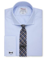 Мужская рубашка под запонки синяя T.M.Lewin приталенная Slim Fit (46456)