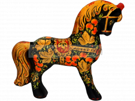 Игрушка сувенир «Чёрный конь» Хохлома Ручная работа