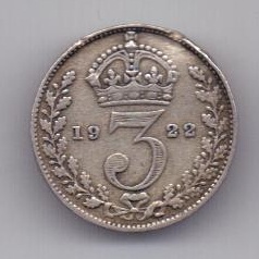 3 пенса 1922 г. Великобритания