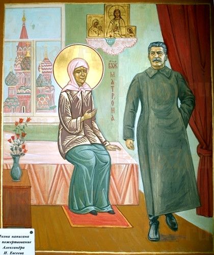 Икона Матрона Московская и Сталин (рукописная)