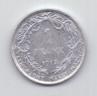 1 франк 1912 г. AUNC. Бельгия