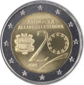 20 лет Андорра в Совете Европы 2 евро  Андорра 2014  BU Блистер