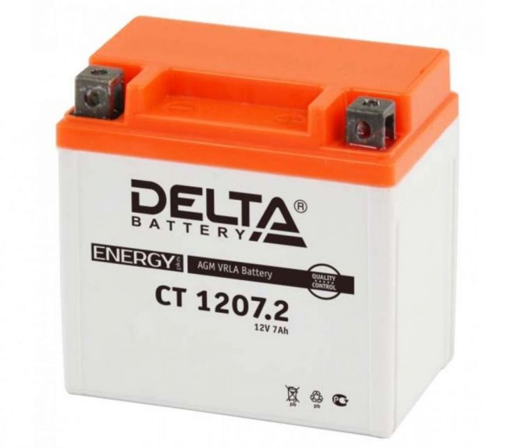 Мото аккумулятор АКБ Delta (Дельта) CT 1207.2 о.п. 7Ач YTZ7S