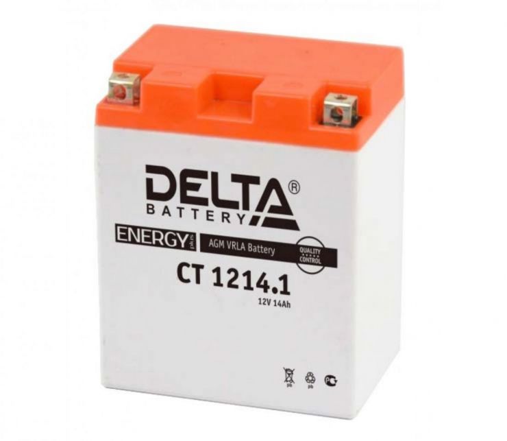 Мото аккумулятор АКБ Delta (Дельта) CT 1214.1 п.п. 14Ач YB14-BS, YTX14H, YTX14H-BS