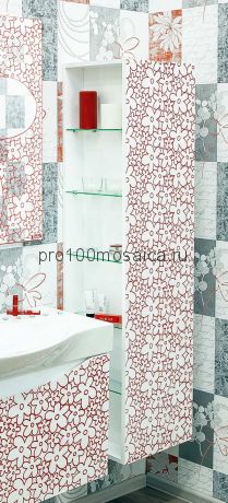 Пенал подвесной для ванной Коллекция Санфлор 40 см. белый/патина красная  (SANFLOR)