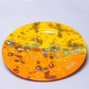 Блюдо керамическое ручной работы жёлто-оранжевое Domiziani Modern LC CODICE 107 - d 40 см (Италия)