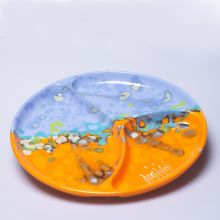 Блюдо менажница Domiziani с отделениями для закусок керамика ручной работы оранж-голубое - d 32 см (Италия)