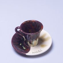 Чашка кофейная с блюдцем Domiziani керамика ручной работы коричнево-белая (Италия)