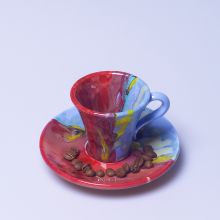 Чашка кофейная с блюдцем Domiziani керамика ручной работы красно-голубая (Италия)