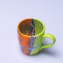 Кружка Domiziani керамика ручной работы оранжево-салатовая - h 10 см, d 8,5 см (Италия)