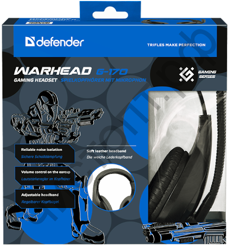 Гарнитура (науш.+микр.) DEFENDER Warhead G-170 черный, кабель 2,5 м игровая