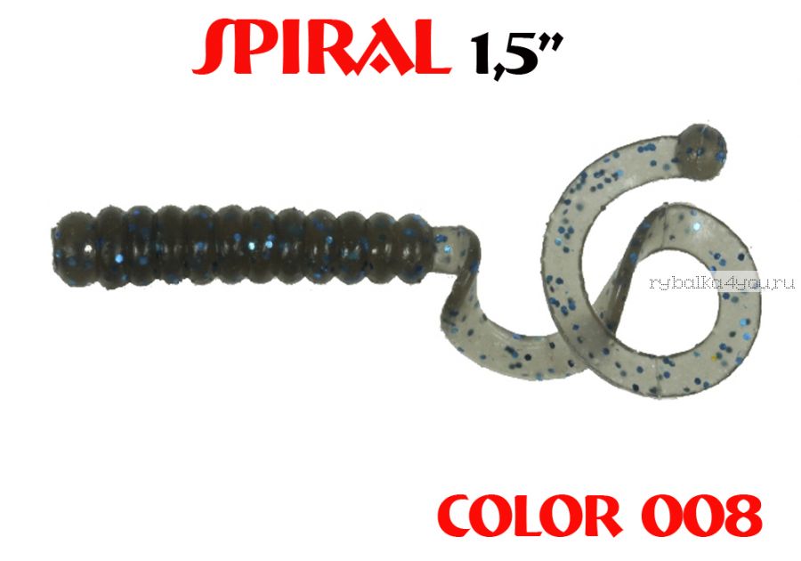 Твистеры Aiko  Spiral 1.5" 25 мм / 0,62 гр / запах рыбы / цвет - 008 (упаковка 10 шт)