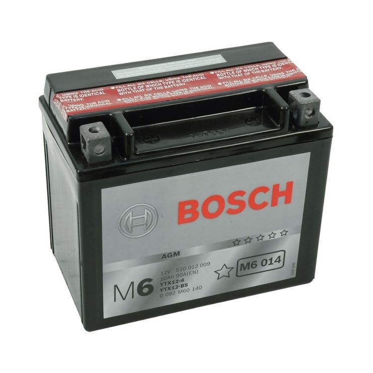 Мото аккумулятор АКБ BOSCH (БОШ) M60 140 / M6 014 moba 12V 510 012 009 A504 AGM 10Ач п.п. (YTX12-4/YTX12-BS)