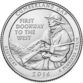32 парк Национальный исторический парк Камберленд-Гэп. Монета 25 центов. 2016 год, США.