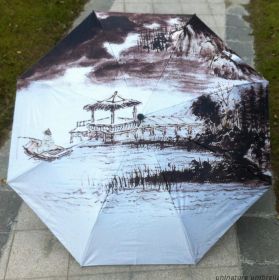Раскладной зонт с 3D принтом "Японская гравюра"