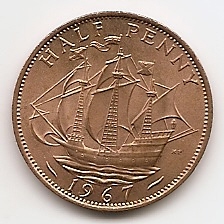 ½ пенни Регулярный выпуск Великобритания 1967