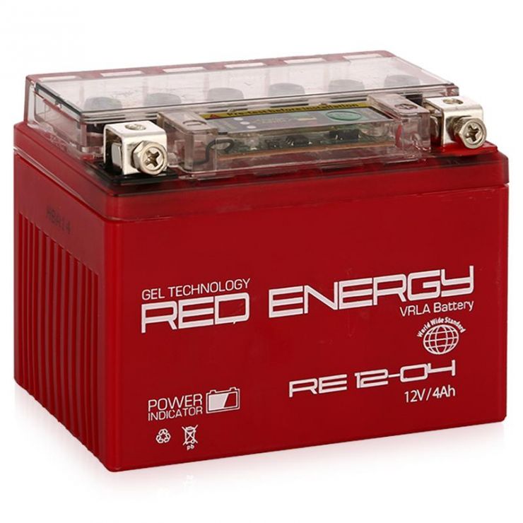 Аккумуляторная батарея АКБ RED ENERGY (РЭД ЭНЕРДЖИ) GEL 1204 YB4L-B, YB4L-A, YTX4L-BS 4Ач о.п.