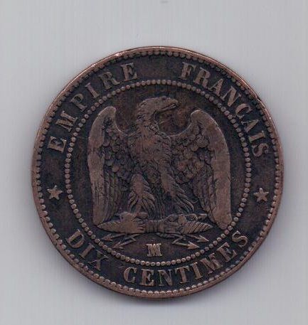 10 сантимов 1854 г. XF. M  Франция