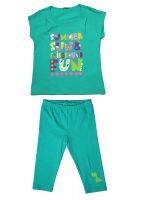 Комплект для девочки зеленый с разноцветными надписями Клевер 869221