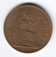1 пенни 1939 г. Великобритания