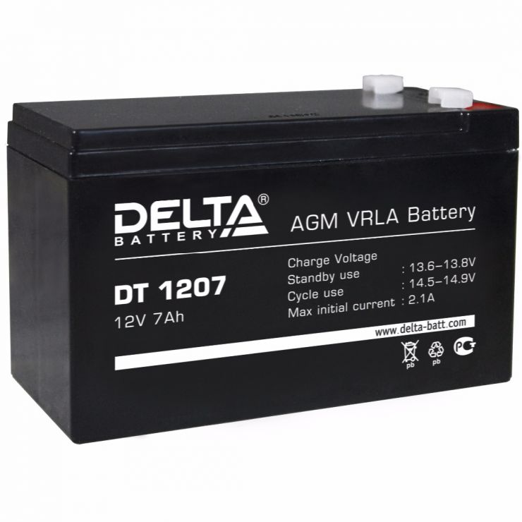 Аккумулятор свинцово-кислотный АКБ DELTA (Дельта) DT 1207 12 Вольт 7 Ач