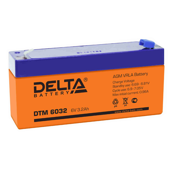 Аккумулятор свинцово-кислотный АКБ DELTA (Дельта) DTM 6032 6 Вольт 3.2 Ач