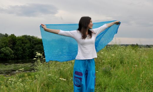 Женский шарф из натурального шёлка, голубой, Москва