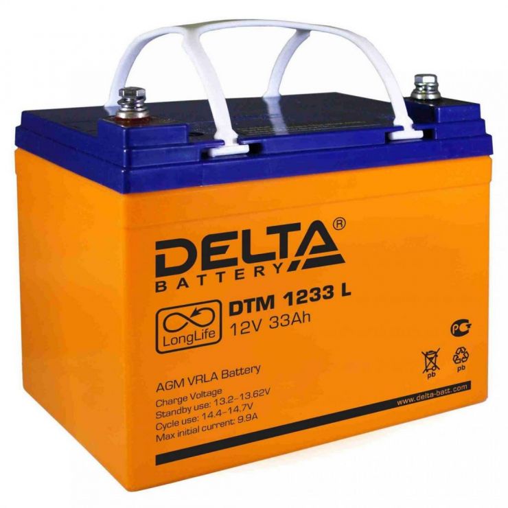 Аккумулятор свинцово-кислотный АКБ DELTA (Дельта) DTM 1233 L 12 Вольт 33 Ач