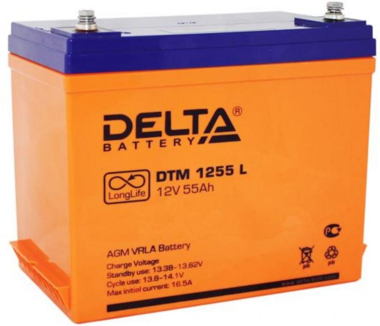 Аккумулятор свинцово-кислотный АКБ DELTA (Дельта) DTM 1255 L 12 Вольт 55 Ач