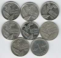 Набор монет Финляндия 1955-2000 г. 8 шт.