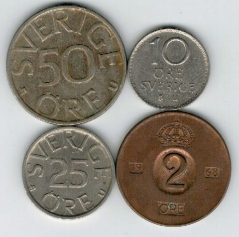 Набор монет Швеция 1968-1981 г. 4 шт.