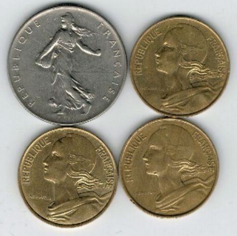 Набор монет Франция 1964-1997 г. 4 шт.
