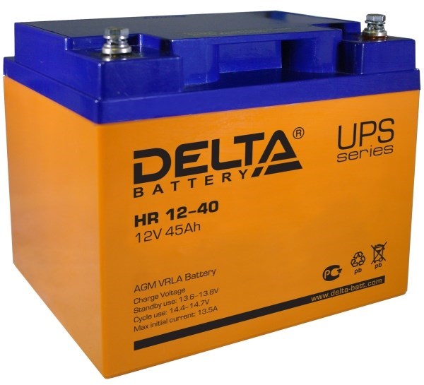 Аккумулятор свинцово-кислотный АКБ DELTA (Дельта) HR 12-40 12 Вольт 45 Ач