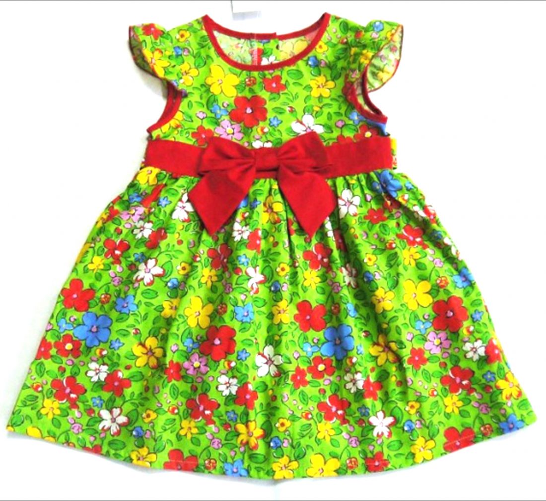 Платье Разноцветные цветы с бантом