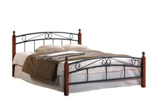Кровать AT-8077 дерево гевея/металл, 120*200 см (middle bed), красный дуб/черный